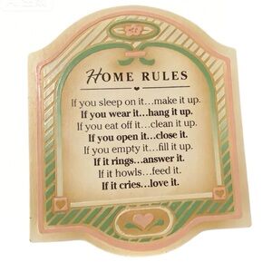 Peach & Green Wood 7.5X9" Sign: HOME RULES
